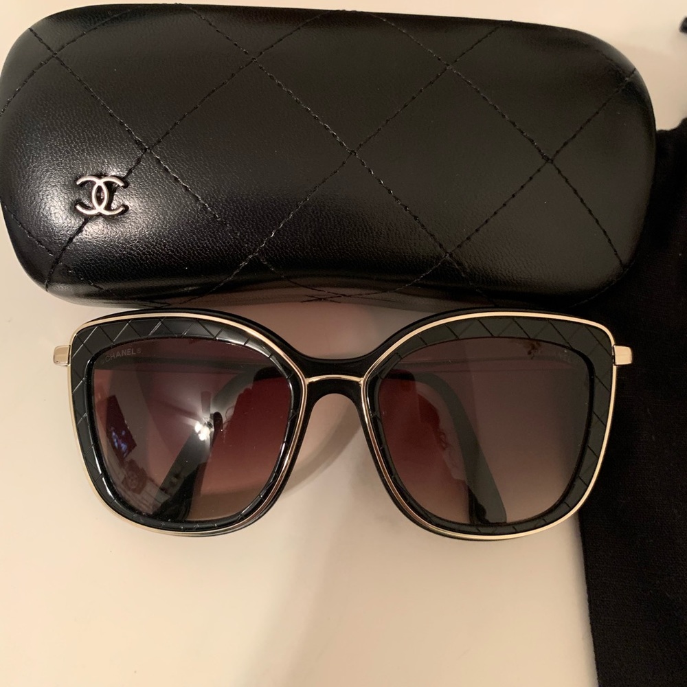 Chanel Black Gold Quilted Butterfly sunglasses.